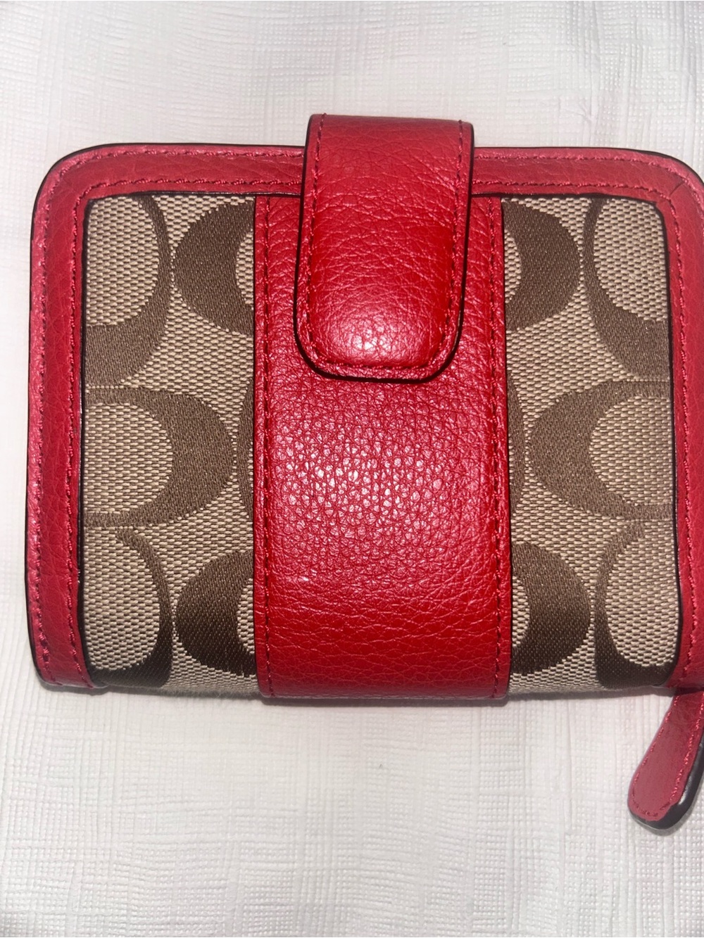 Y2K Coach Signature Canvas Wallet with Red Leather Trim very good